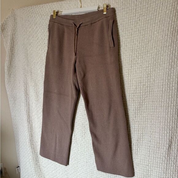 Figs Women's Tan Ribbed Knit Wide Leg Lounge Wear Pant✨ - Picture 2 of 6